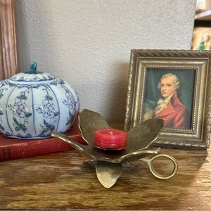 Vintage Brass Maple Leaf Votive Candle Holder Trinket Jewelry Dish Tray Decor